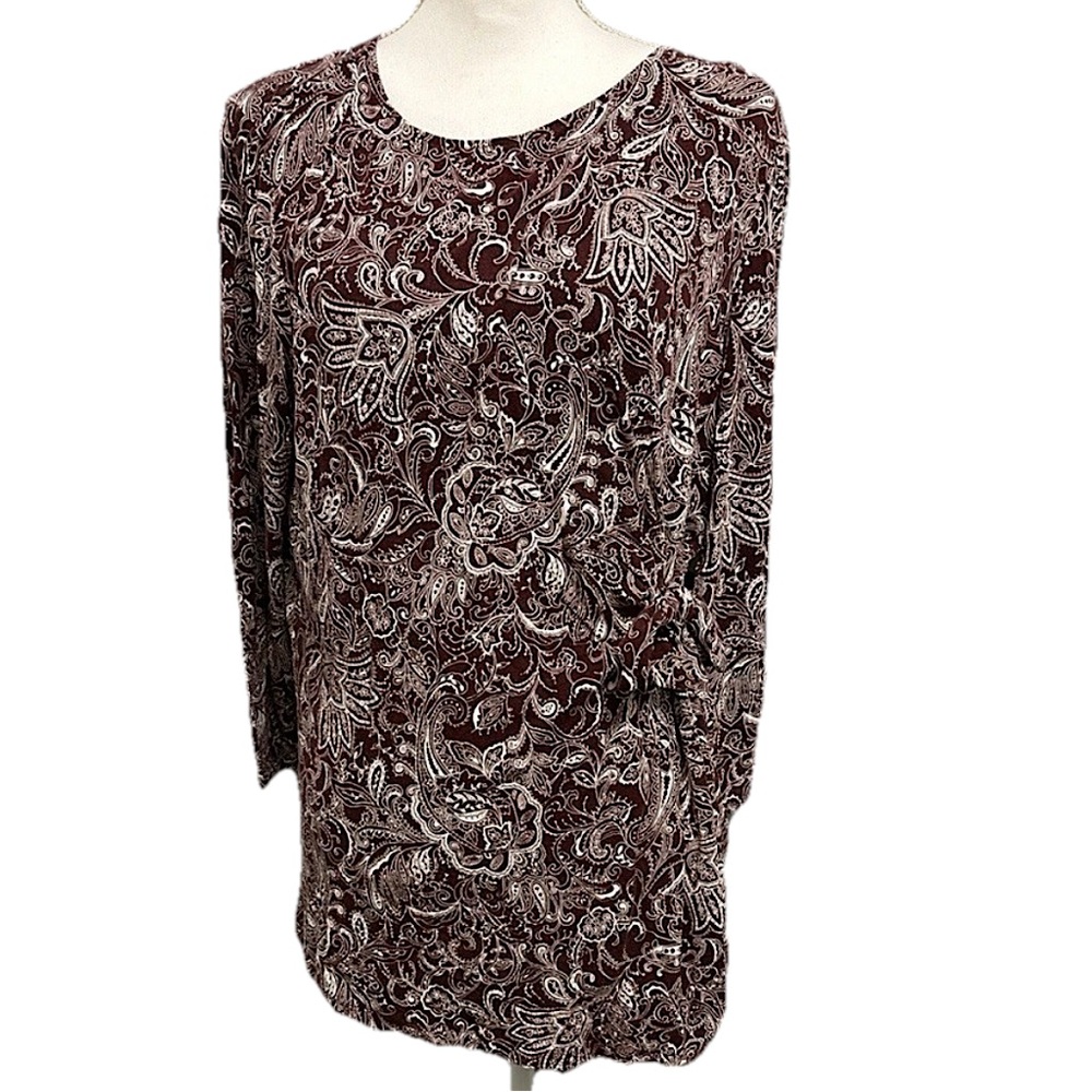Liz Claiborne Career Women Y2K Long Sleeve Paisley Top Size XL Side Tie Casual - Picture 2 of 9